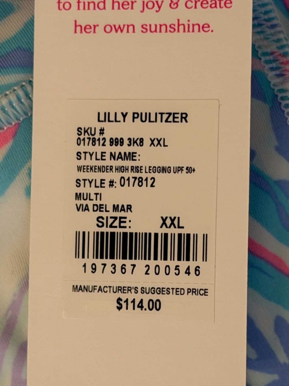 Lilly Pulitzer Luxletic Weekender Leggings UPF 50 Via Del Mar XXL NWT - Picture 6 of 6